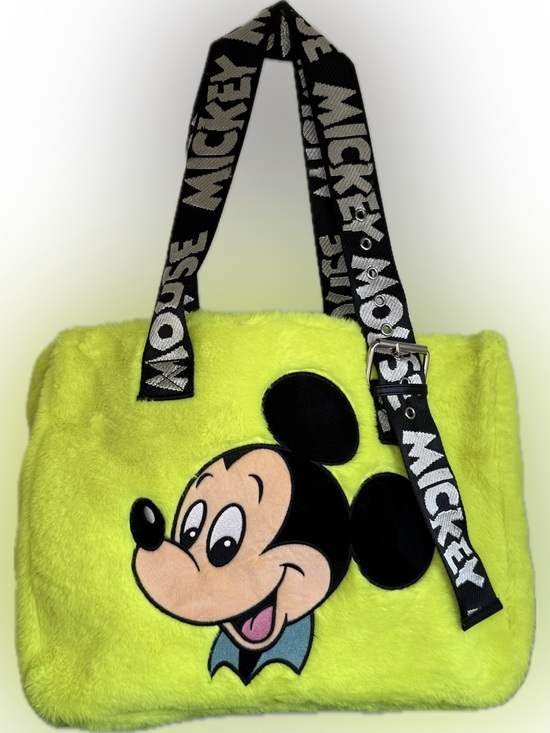Disney Handbags - Disney Parks Mickey Mouse Faux Fur Neon Yellow Tote Bag